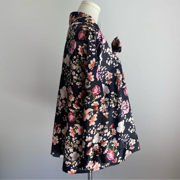 byTiMo Tie Neck Floral Print Satin Blouse Top Pussycat Bow Size M - Picture 11 of 13